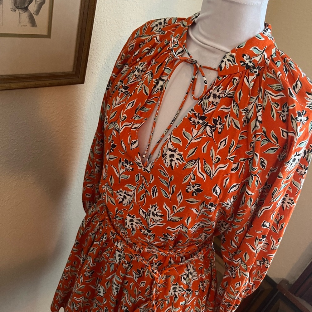 Alice + Olivia Orange Wrap Midi Linen Print Dress S Size 6 - Picture 5 of 5